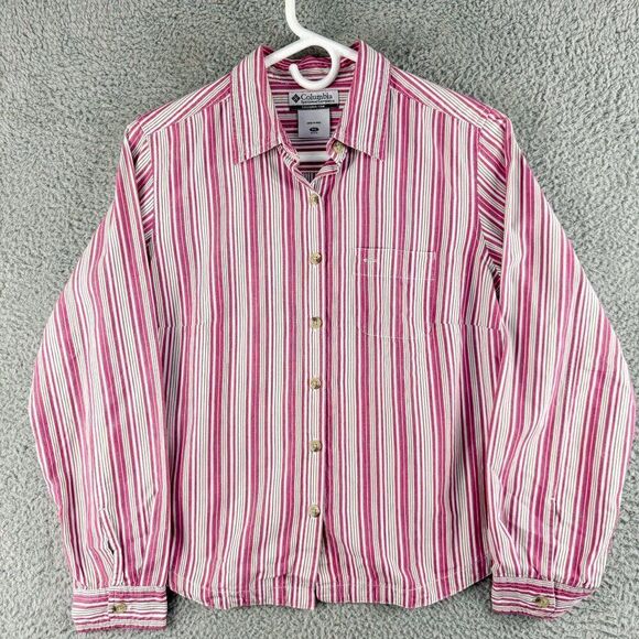 Columbia Shirt Womens Small Petite Red Striped Fishing Casual Outdoor Hike Camp‎ - Picture 1 of 12